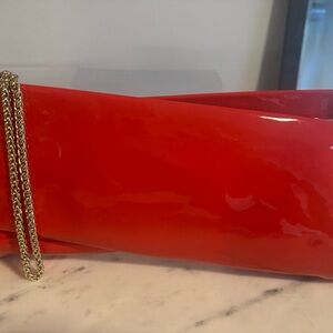 Red Patent Leather Clutch with Gold Chain